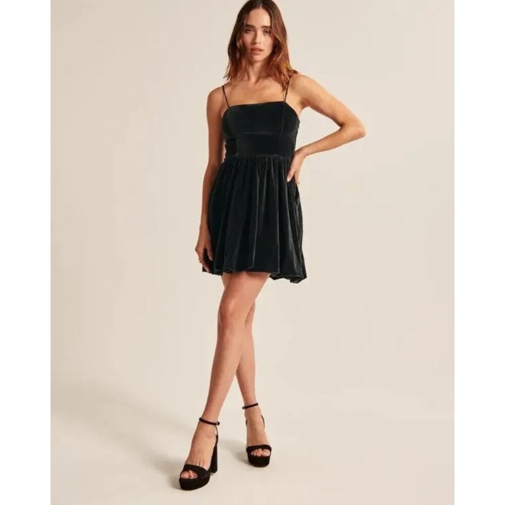 Abercrombie & Fitch Dark Grey Velvet Dress with Bubble Hem - women's large (p)